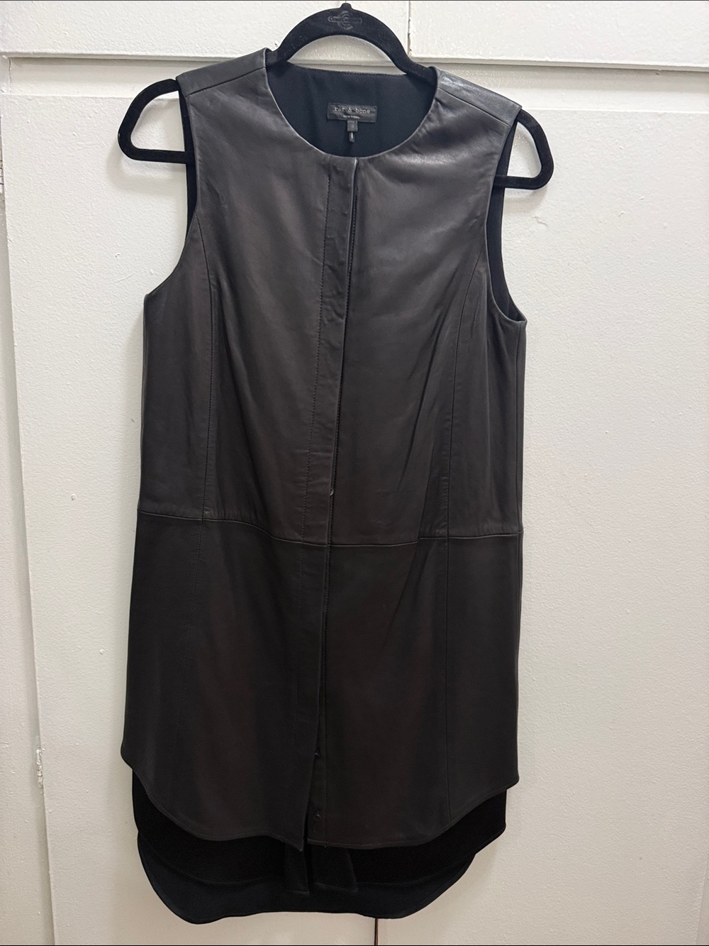 rag & bone Black Sleeveless Leather button front Shift Dress size 4